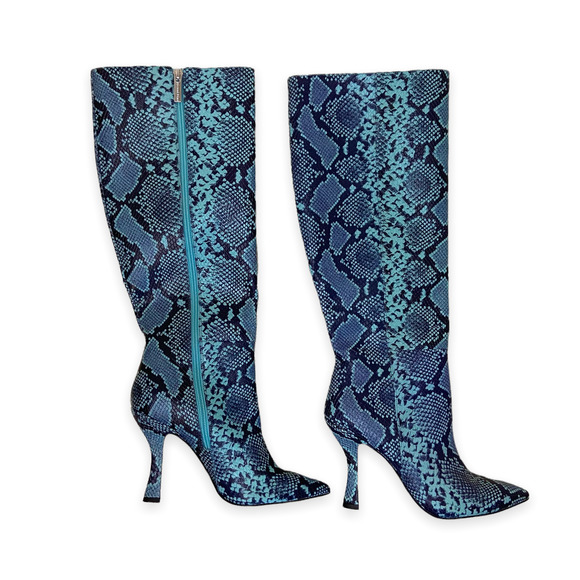 Gianni Bini Lennoxe Teal Snake Print Leather Tall Boots - Picture 5 of 8